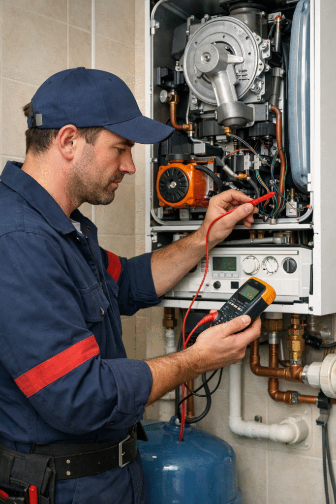 Técnico a realizar manutenção de caldeiras nos distritos de Braga, Porto e Viana do Castelo.